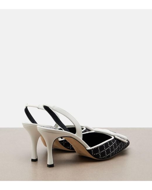 Manolo Blahnik Metallic Maysli Raffia-Effect Slingback Pumps
