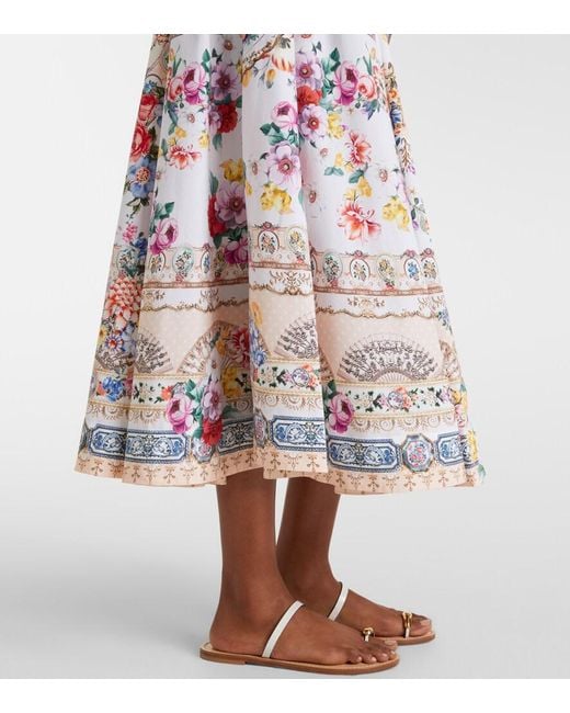 Camilla White Floral Cotton-Blend Midi Dress