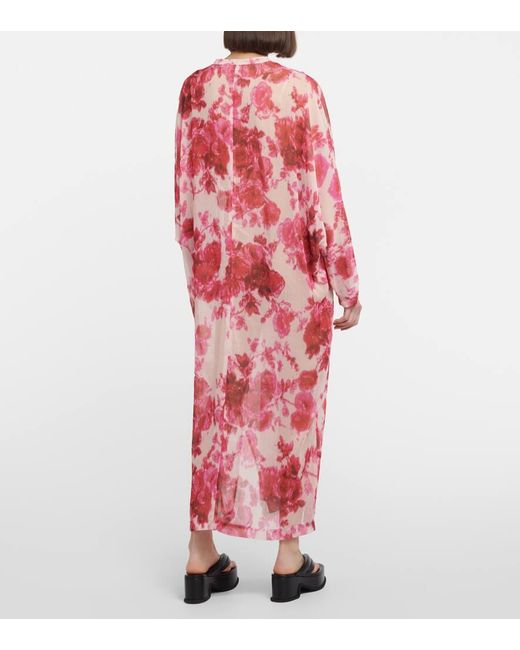 Dries Van Noten Red Bedrucktes Maxikleid
