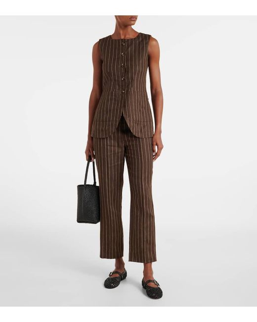 Posse Brown Thea Pinstripe High-Rise Linen Pants