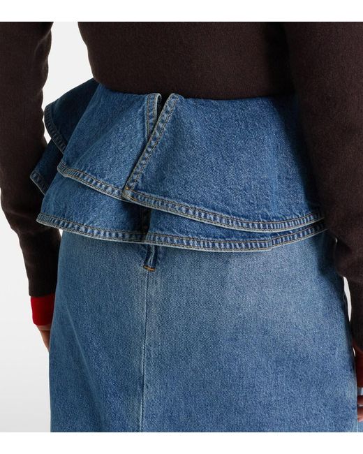 Plan C Blue Peplum Denim Midi Skirt