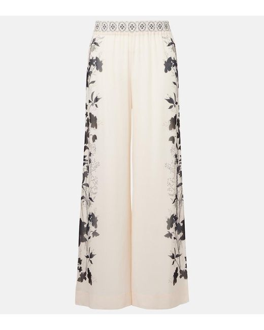 LaDoubleJ Natural Printed Silk Palazzo Pants