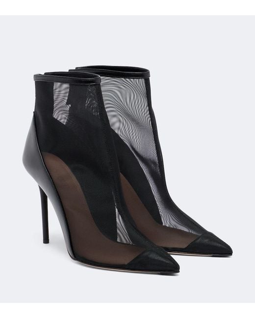 Malone Souliers Black Arc Leather-Trimmed Mesh Ankle Boots