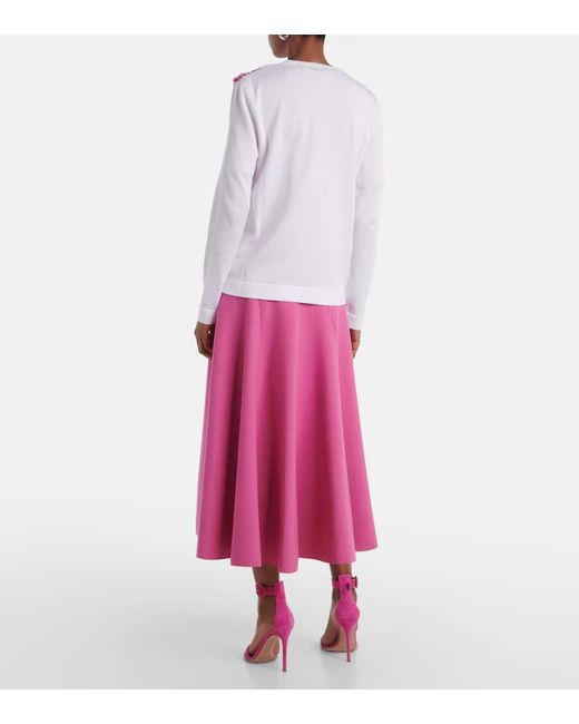 Oscar de la Renta White Floral-Applique Cotton-Blend Cardigan