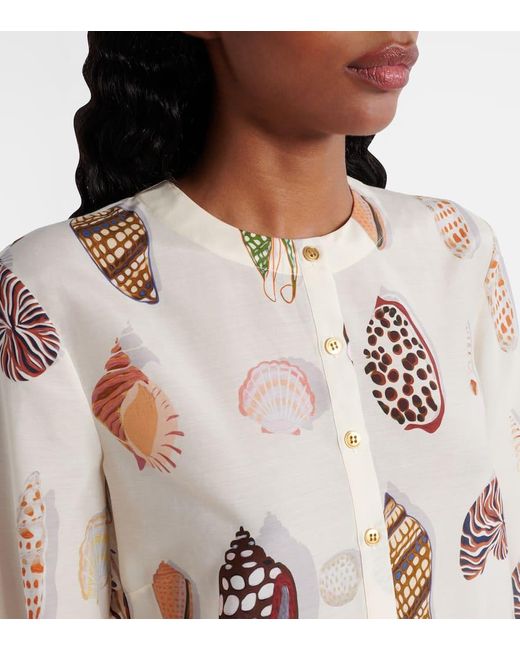 Eres Natural Creme Printed Coton And Silk Minidress