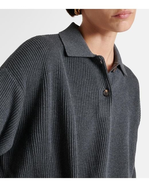 Brunello Cucinelli Gray Cotton Polo Sweater