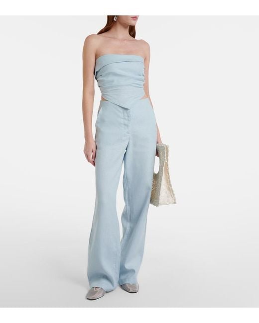 Faithfull The Brand Blue Lulea Linen Wide-Leg Pants
