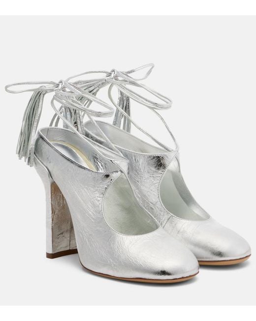 Dries Van Noten White Metallic Leather Mules