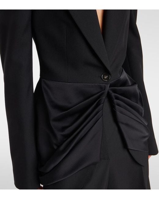 Stella McCartney Black Draped Satin-Trimmed Wool Blazer