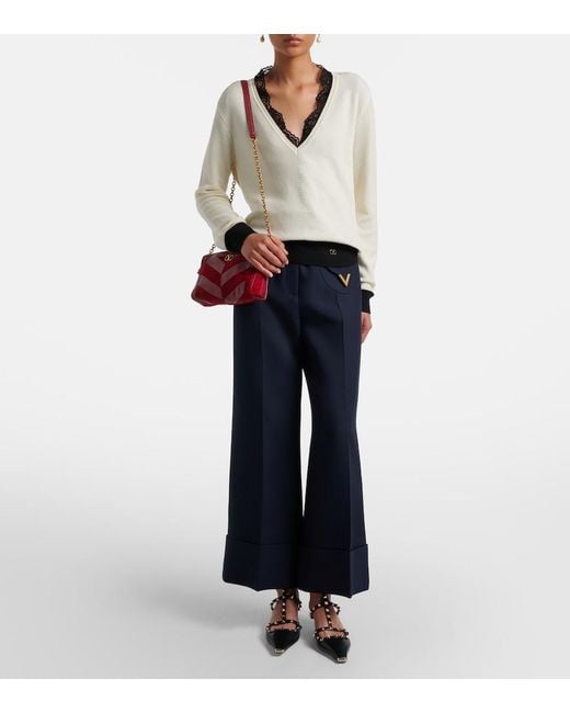 Valentino Blue Vgold Crepe Couture Wide-Leg Pants