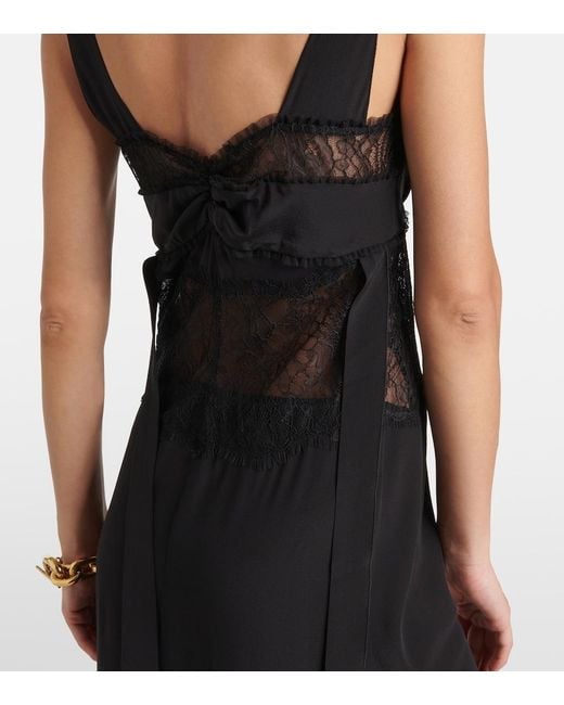 Victoria Beckham Black Lace-Trimmed Silk Midi Dress