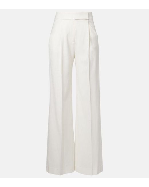 Veronica Beard White Marbeau Pleated Wide-Leg Pants