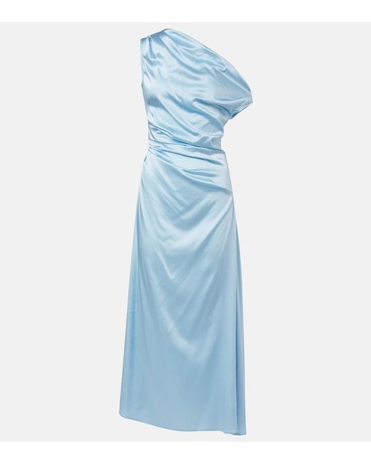Staud Blue Phare Silk-Blend Satin Cocktail Dress