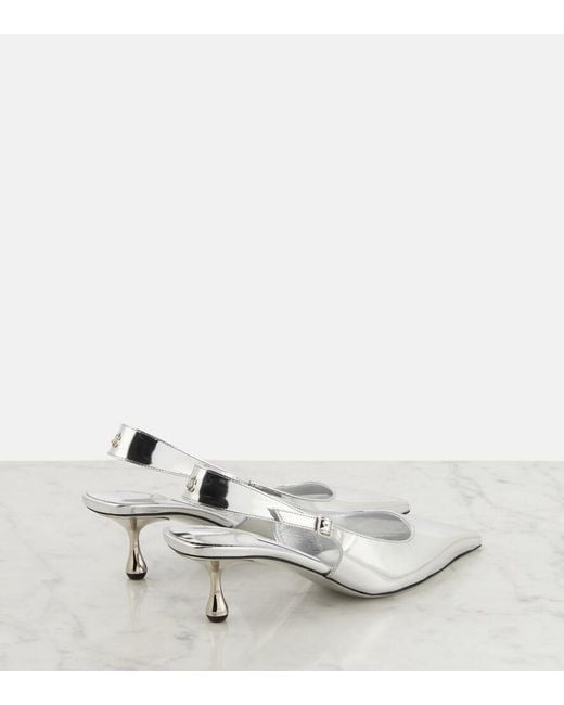 Jimmy Choo White Amel Metallic Leather Slingback Pumps