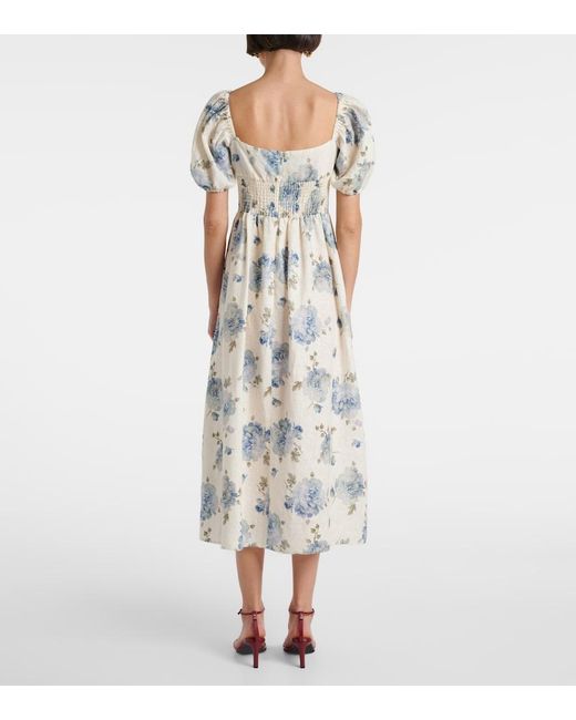 Faithfull The Brand White Dalia Floral Linen Midi Dress