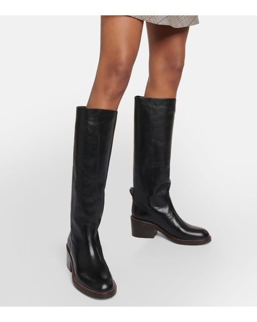 Brunello Cucinelli Black Embellished Leather Knee-high Boots