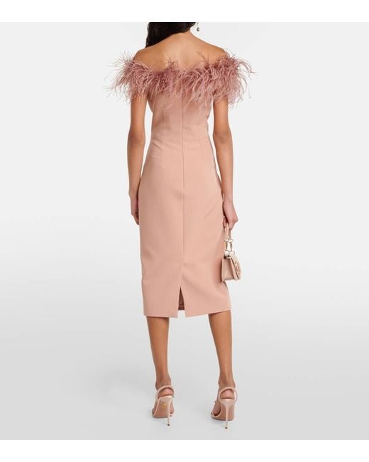 Safiyaa Pink Midikleid Mit Federn