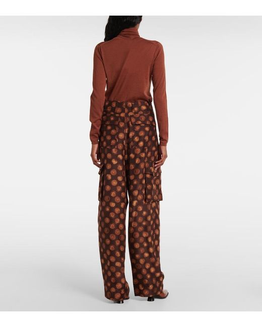 Dries Van Noten Red Printed Silk Cargo Pants