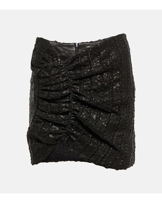 The Mannei Black Wishaw Ruched Leather Miniskirt