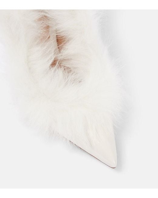 Gianvito Rossi White Jenny Shearling-Trimmed Patent Leather Pumps