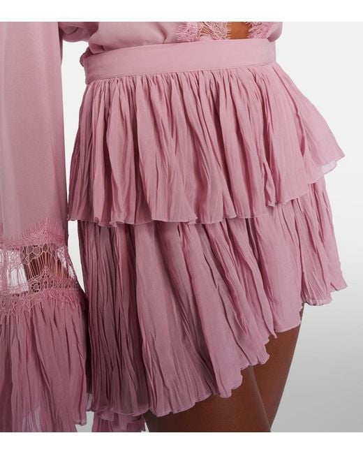 Blumarine Pink Plisse Tiered Georgette Miniskirt