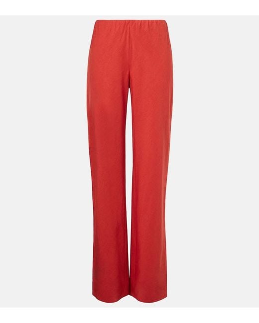 Vince Red Cotton And Linen-Blend Wide-Leg Pants