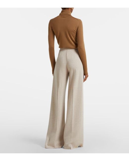 Max Mara Natural Corea Cotton And Wool Jersey Wide-Leg Pants