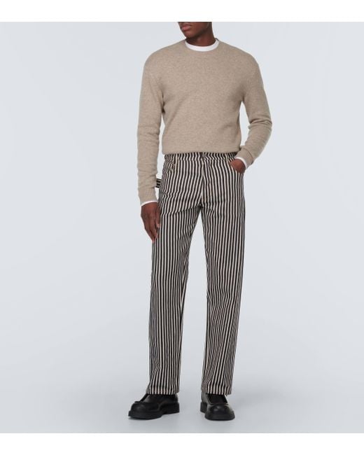Bottega Veneta Gray Striped Cotton Drill Straight Pants for men