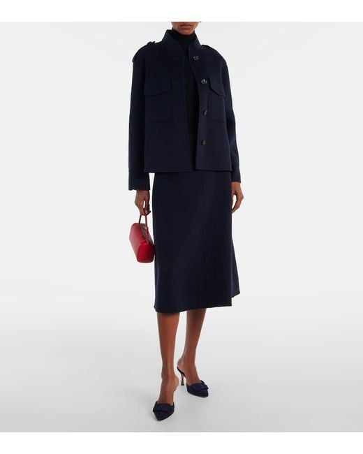 Max Mara Blue Gloria Virgin Wool Midi Skirt