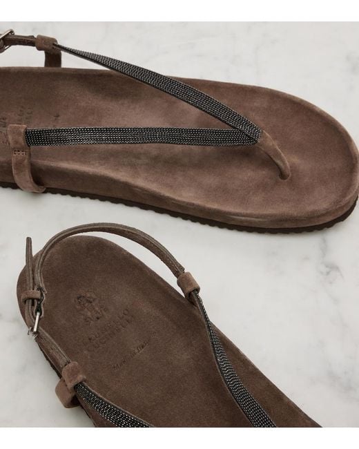 Brunello Cucinelli Brown Monili Suede Thong Sandals