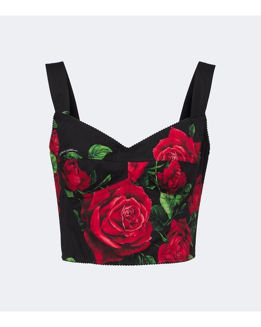 Dolce & Gabbana Red Floral Cotton-Blend Bustier