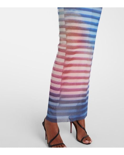 Jean Paul Gaultier Blue Air Striped Tulle Maxi Dress
