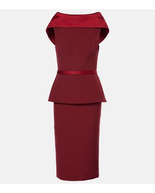 Safiyaa Red Rella Draped Peplum Heavy Crepe Midi Dress