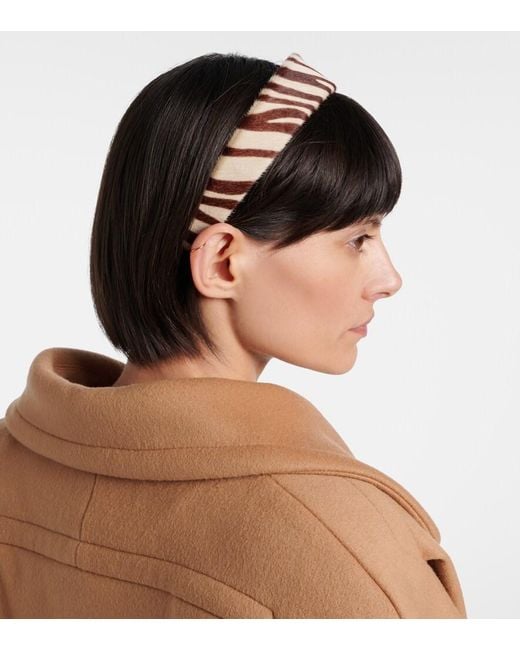 Jennifer Behr White Cruz Zebra-Print Calf Hair Headband