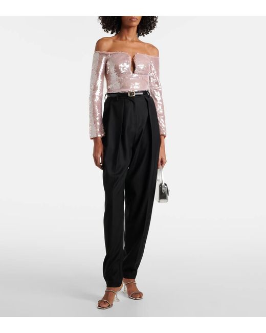 Self-Portrait Pink Sequined Off-Shoulder Top
