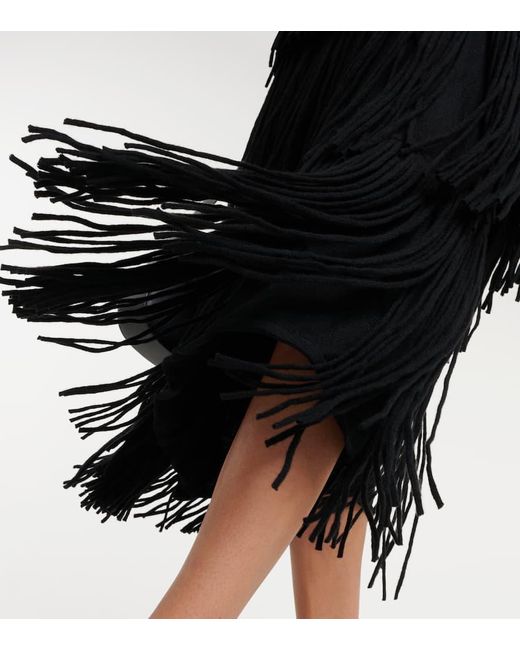 Falda midi Isa de cachemir con flecos Lisa Yang de color Black