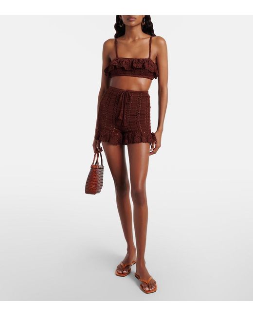Anna Kosturova Brown Crochet Cotton Bra Top