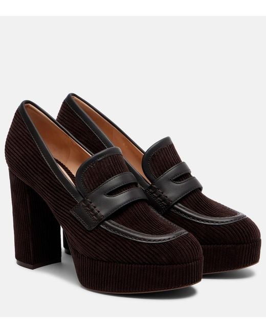 Gianvito Rossi Black Leather-Trimmed Corduroy Loafer Pumps