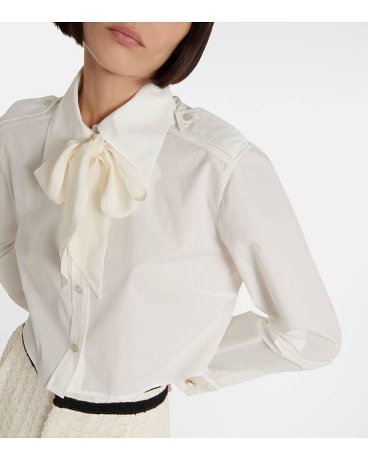 Blusa in popeline di cotone con fiocco di Gucci in White