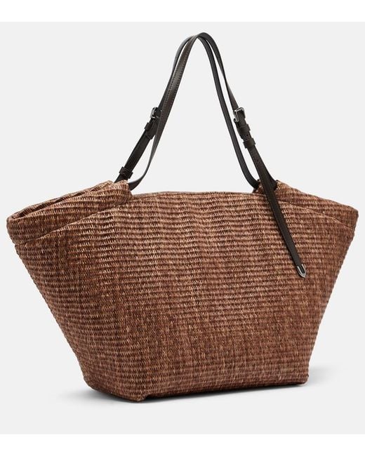 Brunello Cucinelli Brown Large Leather-Trimmed Raffia-Effect Tote Bag