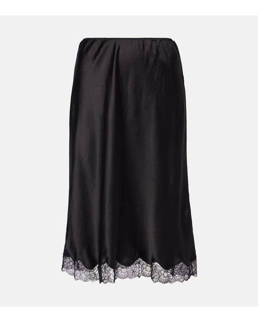 The Row Black Irene Lace-Trimmed Silk Charmeuse Slip Skirt
