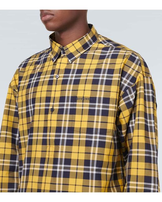 Camicia in cotone a quadri di Givenchy in Yellow da Uomo