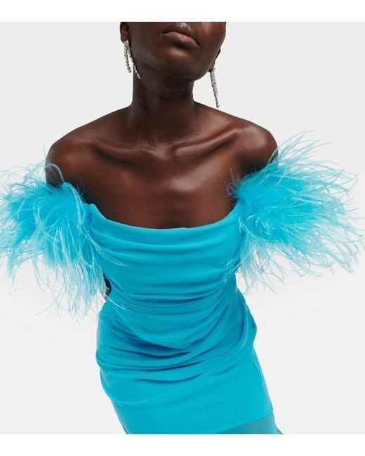 GIUSEPPE DI MORABITO Blue Feather-Trimmed Georgette Maxi Dress