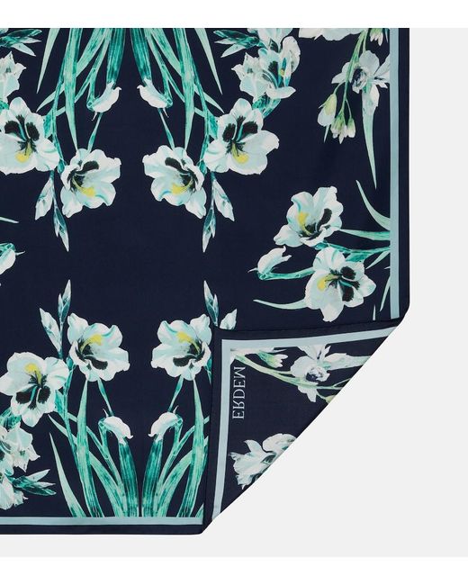Erdem Blue Floral Silk Twill Scarf