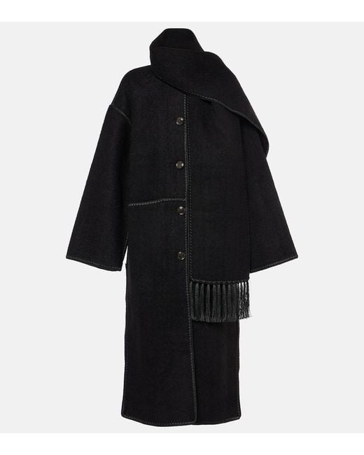 Totême Black Attached Scarf Coat