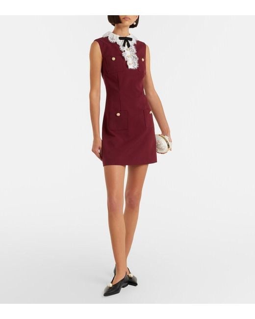 Self-Portrait Red Lace-Trimmed Crepe Minidress