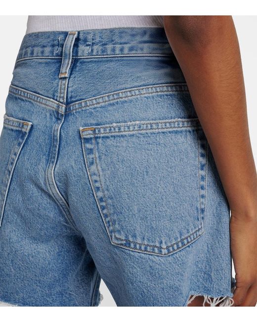 Agolde Blue Parker Long Distressed Denim Shorts
