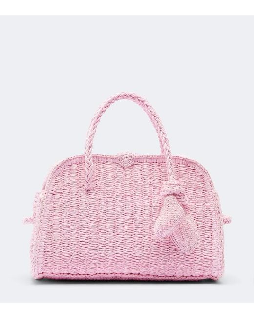 Jacquemus Pink Turismo Small Raffia-Effect Bowling Bag