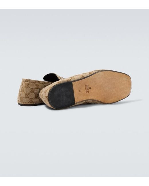 Gucci White Horsebit Gg Canvas Distressed Loafers for men