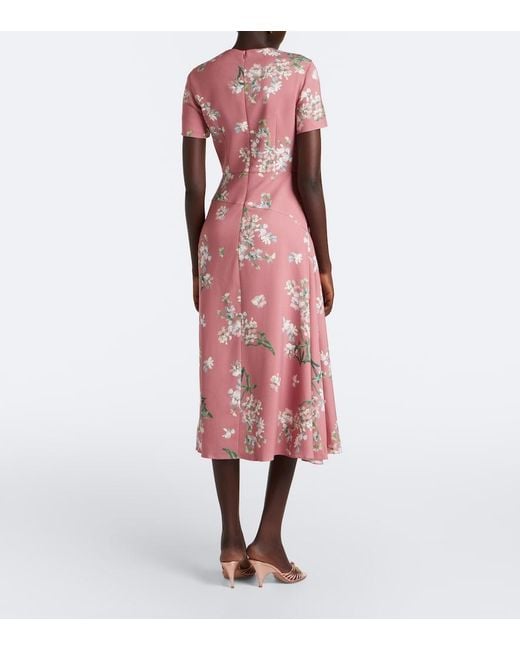 Erdem Pink Floral Asymmetric Floral Cady Midi Dress